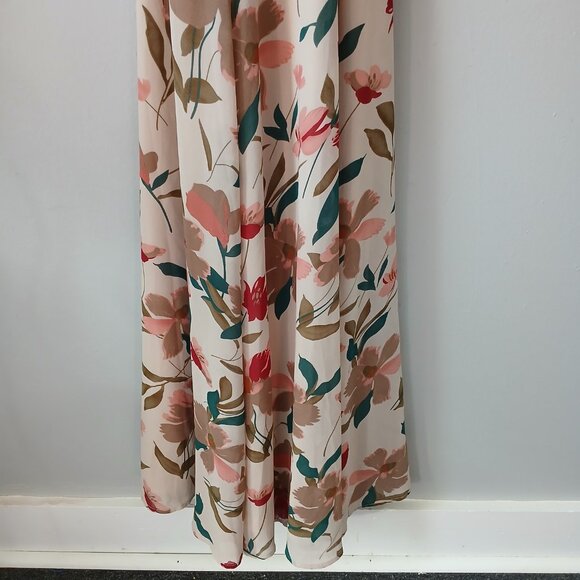 Lulu's Women's Size S Resounding Beauty Beige Floral Print Surplice Maxi Dress - Picture 15 of 16